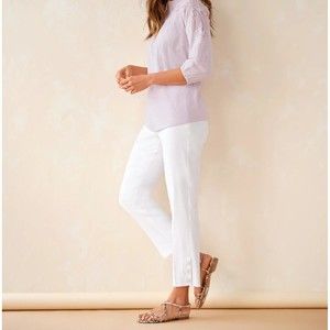 J Jill Linen Stretch White XS  Button‎ Hem Detail Slim Leg Ankle Pants